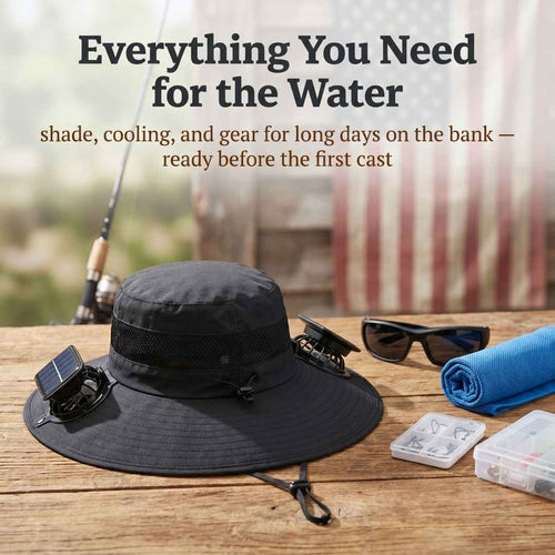 Kragg Field Hat — Solar Fan Fishing Hat with Wide Brim, Dual Cooling Fans & UV Sun Protection