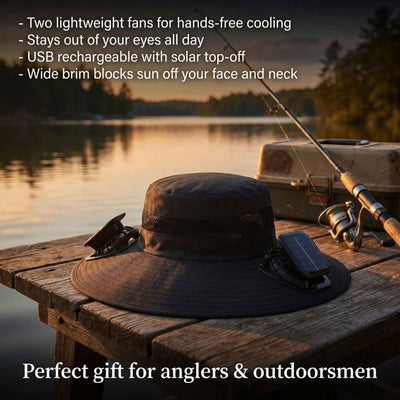 Kragg Field Hat — Solar Fan Fishing Hat with Wide Brim, Dual Cooling Fans & UV Sun Protection