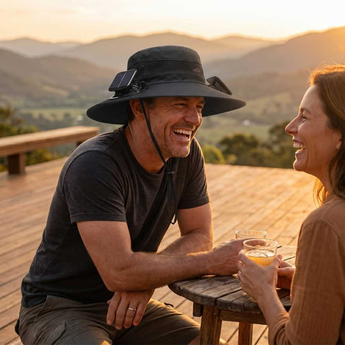 Kragg Field Hat — Solar Fan Fishing Hat with Wide Brim, Dual Cooling Fans & UV Sun Protection